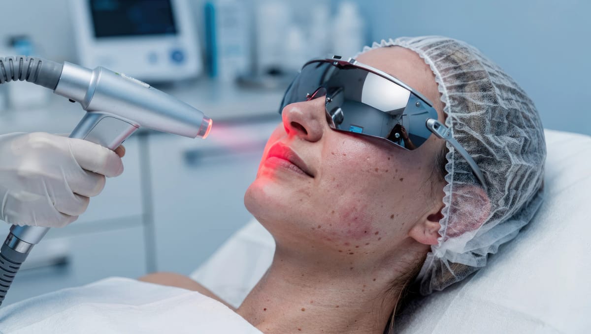 Fraktionierte Laserbehandlung zur Hautverjüngung im Gesicht.